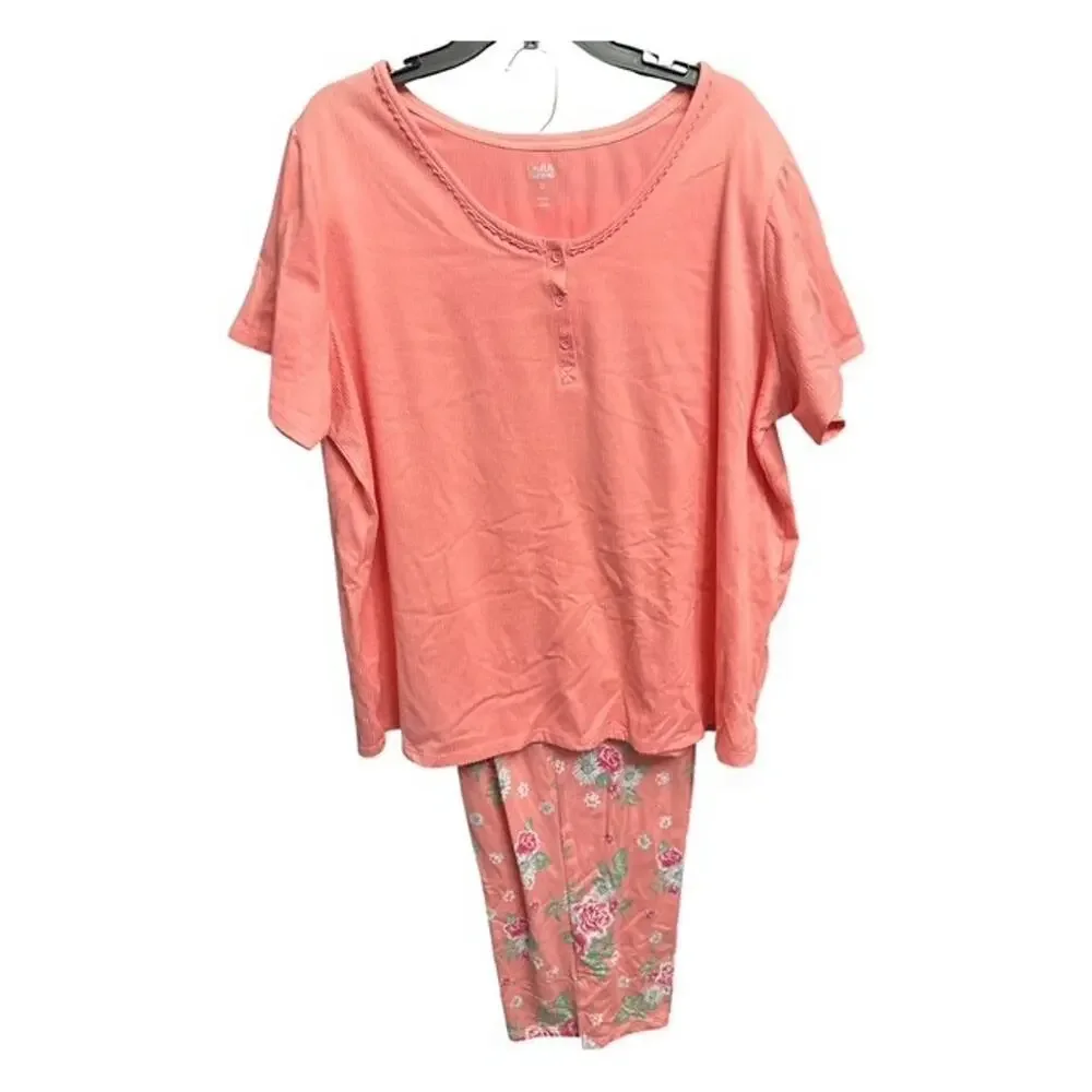 Croft & Barrow 2X Pajamas Cozy Luxe Soft Sleep Set Peach Orange Pockets Stretch